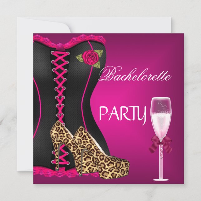 Junggeselinnen-Abschied Corset Black Pink Shoes Einladung (Vorderseite)