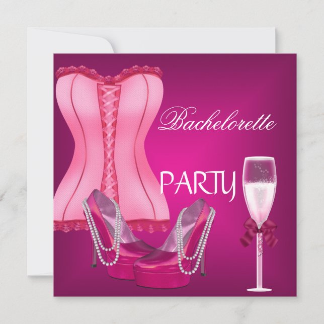Junggeselinnen-Abschied Corset Pink Shoes Hi Heels Einladung (Vorderseite)