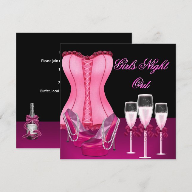 Junggeselinnen-Abschied Corset Pink Shoes Hi Heels Einladung (Vorne/Hinten)