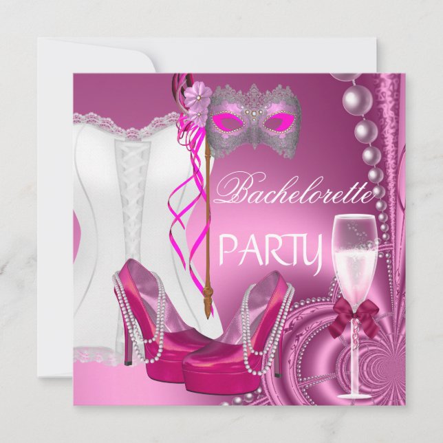 Junggeselinnen-Abschied Corset Pink Shows Maske Einladung (Vorderseite)