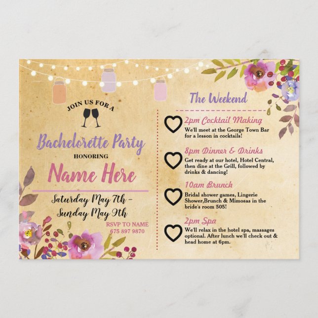 Junggeselinnen-Abschied Floral Jars Pink Wood Programm (Vorderseite)