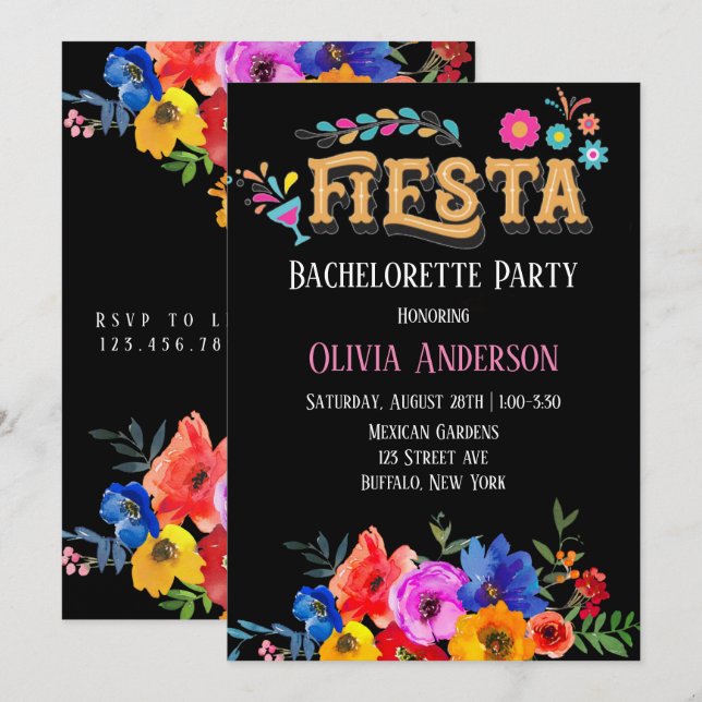 Junggeselinnen-Abschied Florals Fiesta Einladung (Vorne/Hinten)