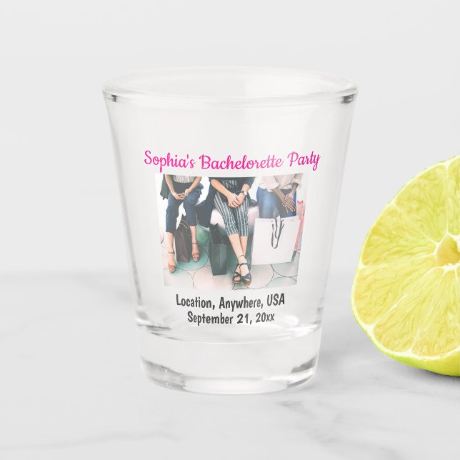Junggeselinnen-Abschied Foto Gastgeschenk Hochzeit Schnapsglas (Vorderseite)