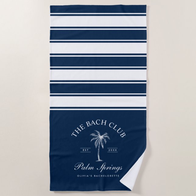 Junggeselinnen-Abschied für Navy und White Stripes Strandtuch (Vorderseite)