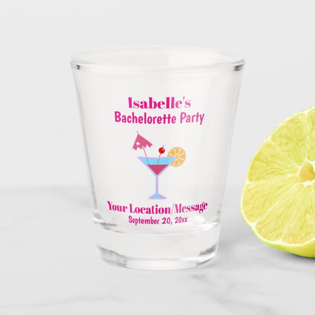 Junggeselinnen-Abschied Gefallen Pink Cocktail Hoc Schnapsglas (Vorderseite)