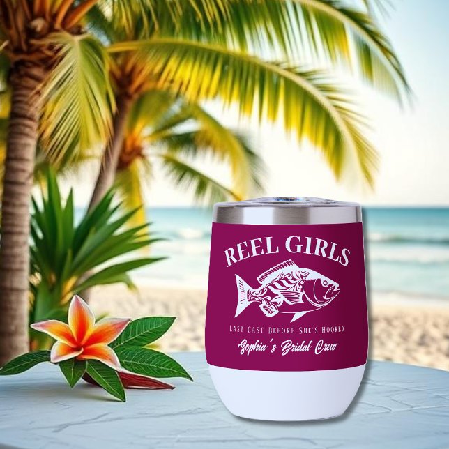 Junggeselinnen-Abschied Gifts-Hawaiian (Bachelorette Party Gifts Reel Girls Hawaiian Fisherman Trend Fish Wine Tumbler Wine Color)