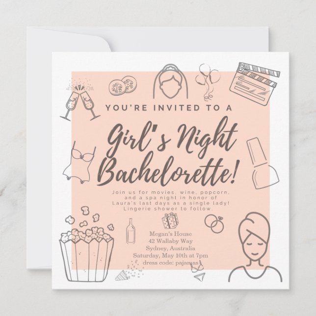 Junggeselinnen-Abschied Girls Night Dusche Einladu Einladung (Vorderseite)