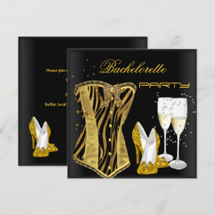 Junggeselinnen-Abschied Gold Black Corset Zebra Sh Einladung