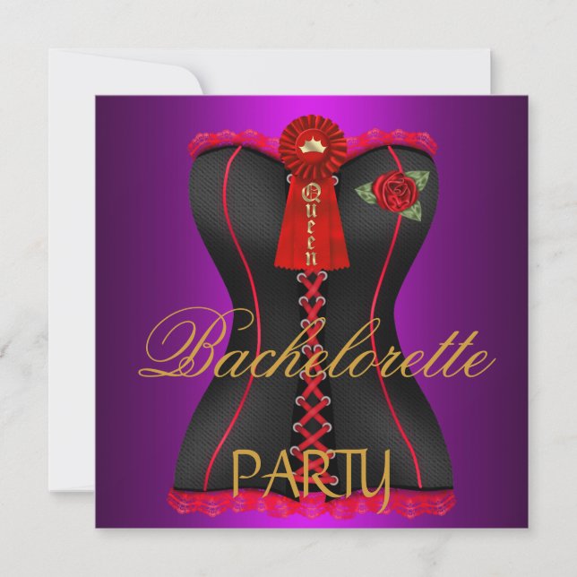 Junggeselinnen-Abschied Gold Magenta Black Corset Einladung (Vorderseite)