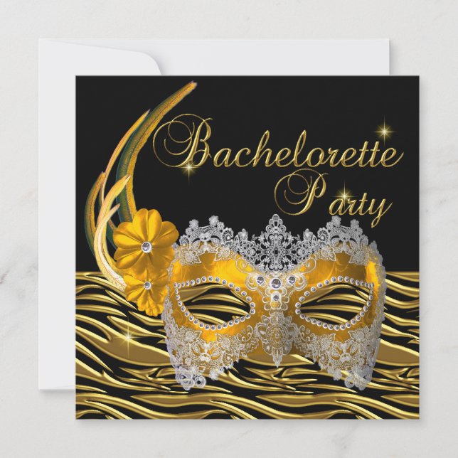 Junggeselinnen-Abschied Gold Mask Black Einladung (Vorderseite)