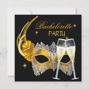 Junggeselinnen-Abschied Gold Mask Champagne Black Einladung