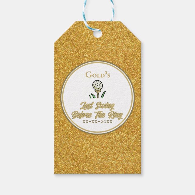 Junggeselinnen-Abschied Golfing Gold Glitzer Geschenkanhänger (Vorderseite)