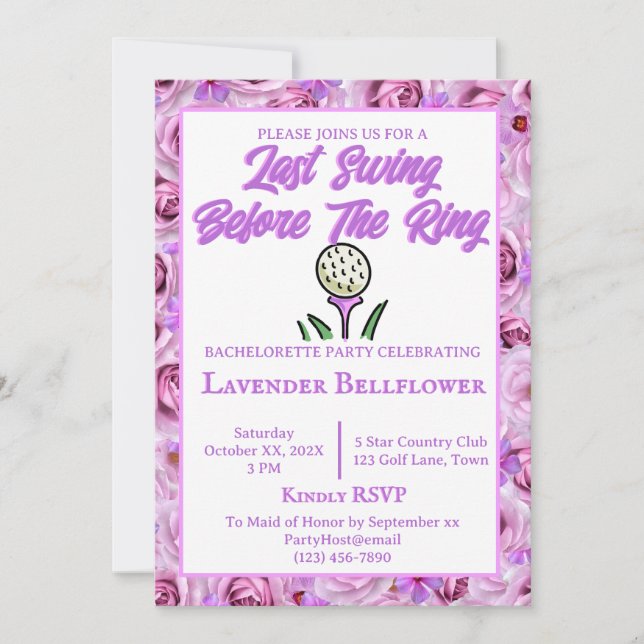Junggeselinnen-Abschied Golfing Lavender Foto Einladung (Vorderseite)