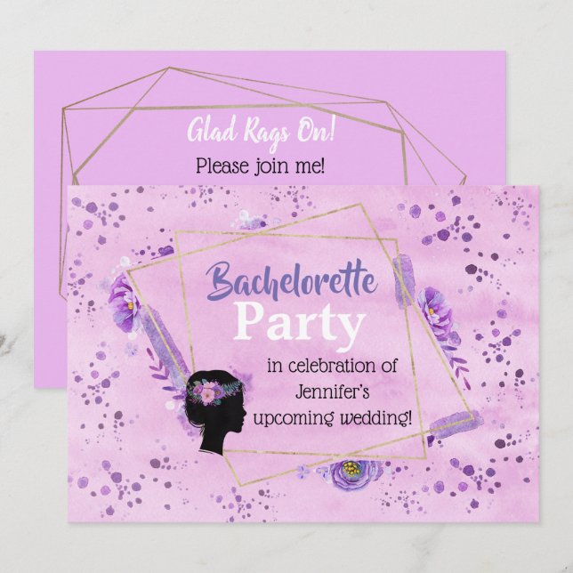 Junggeselinnen-Abschied Head Silhouette Lilac Tone Einladung (Vorne/Hinten)