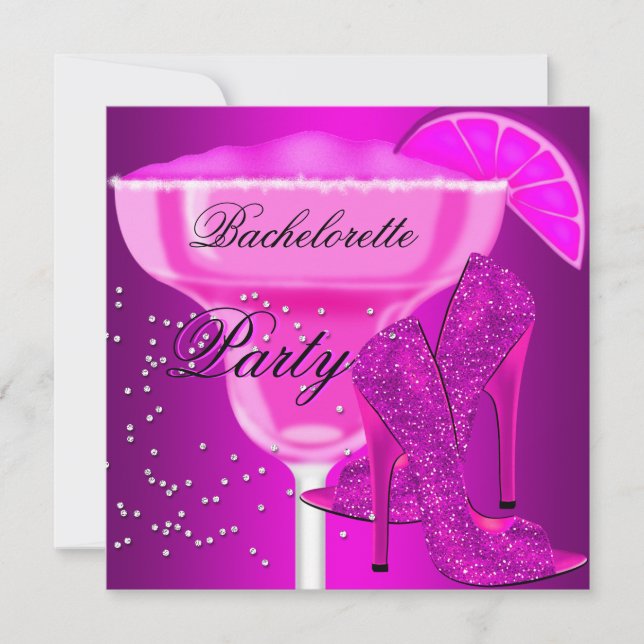 Junggeselinnen-Abschied Hot Pink lila Shoes Einladung (Vorderseite)