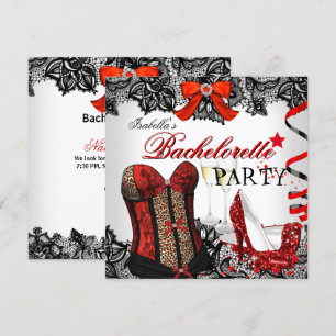 Junggeselinnen-Abschied Lace Red Corset Champagne Einladung