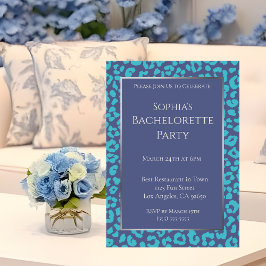 Junggeselinnen-Abschied-Leopard-Muster-blau- Einladung