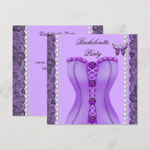 Junggeselinnen-Abschied Lila Lilac Corset Butterfl Einladung