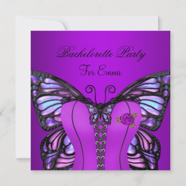 Junggeselinnen-Abschied Lila Lilac Corset Butterfl Einladung (Vorderseite)