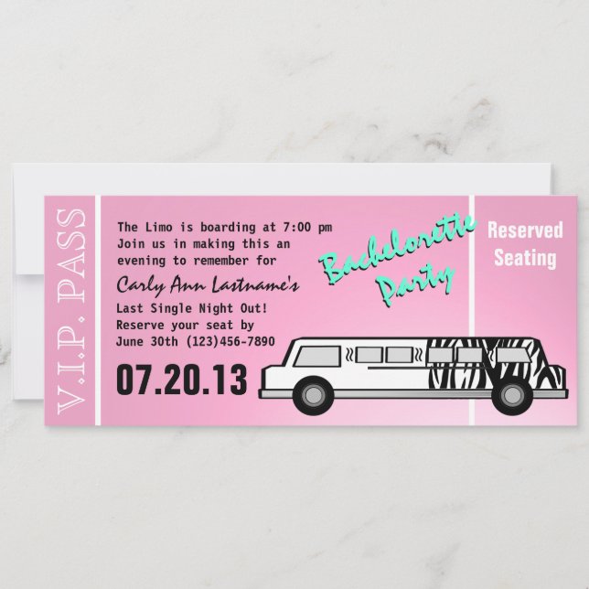 Junggeselinnen-Abschied Limo Pass Einladung (Vorderseite)