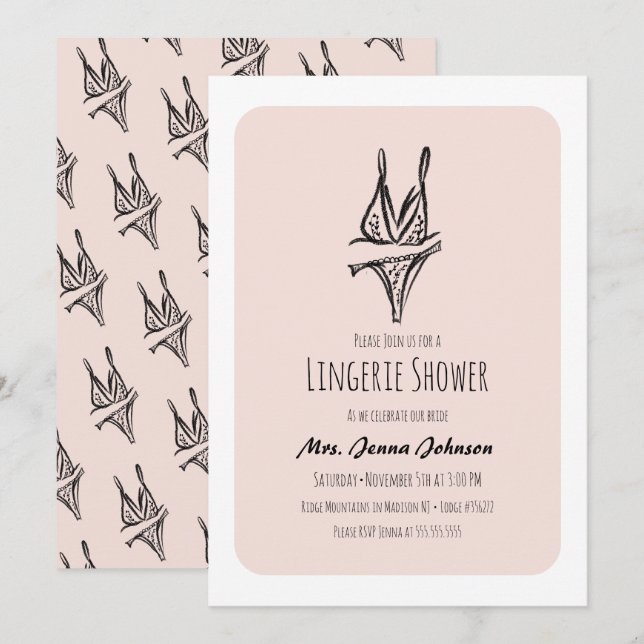 Junggeselinnen-Abschied Lingerie Brautparty Blush Einladung (Vorne/Hinten)