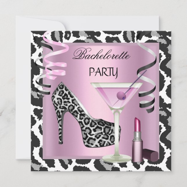 Junggeselinnen-Abschied Lipstick Pink Leopard Schu Einladung (Vorderseite)