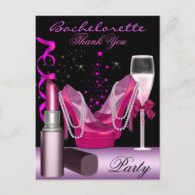 Junggeselinnen-Abschied Lipstick Pink Schuhe Champ Einladungspostkarte (Vorderseite)