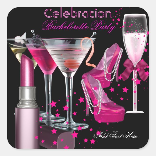 Junggeselinnen-Abschied Lipstick Pink Schuhe Champ Quadratischer Aufkleber (Vorderseite)
