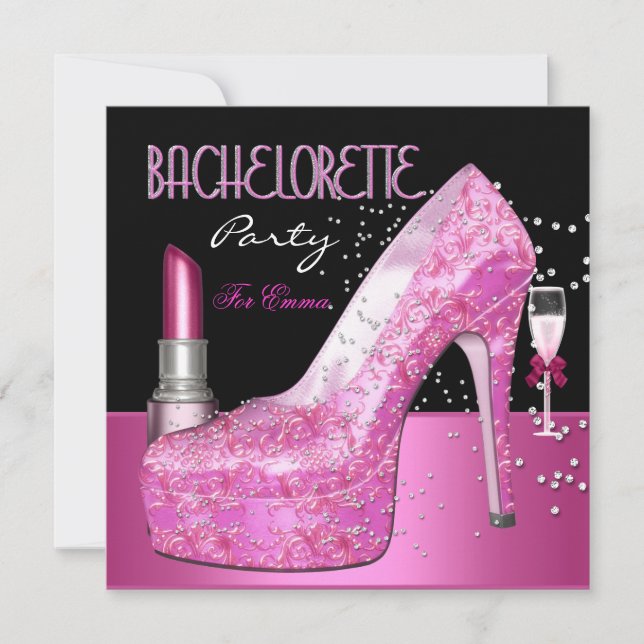 Junggeselinnen-Abschied Lipstick Pink Shoes Einladung (Vorderseite)