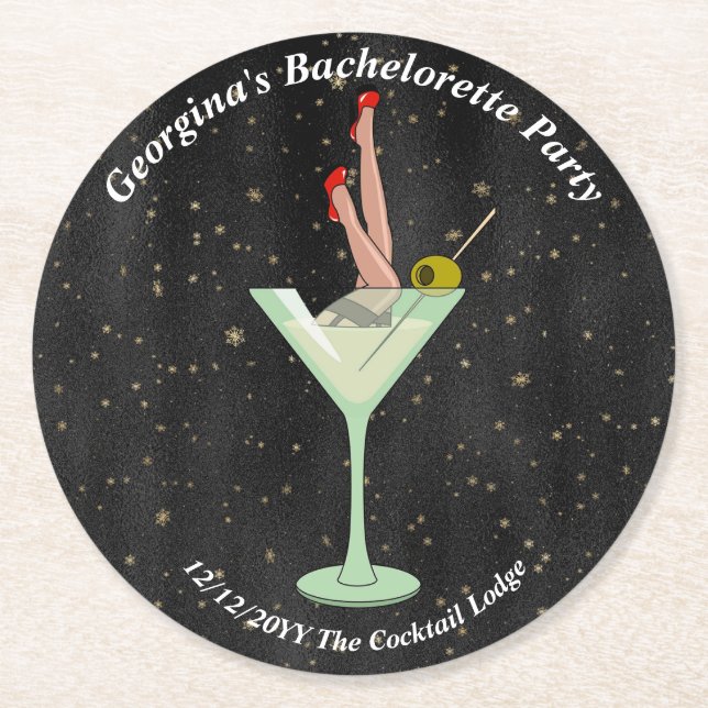 Junggeselinnen-Abschied Martini Glass Legs Stilett Runder Pappuntersetzer (Vorderseite)