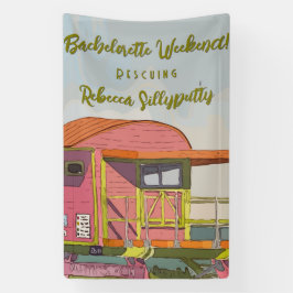 Junggeselinnen-Abschied mit rosa Wachturm Banner