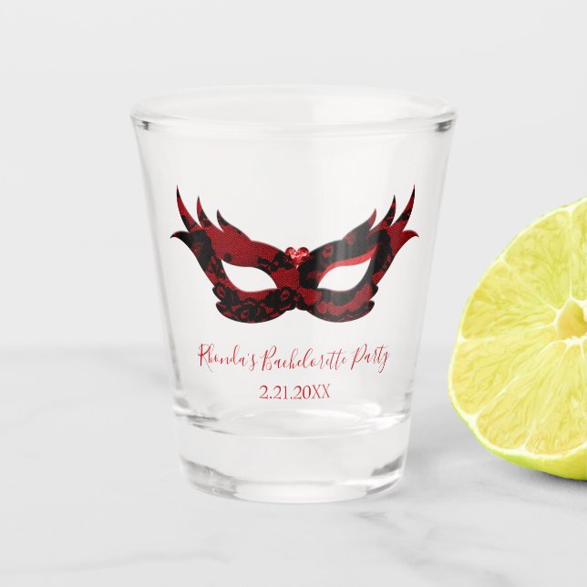 Junggeselinnen-Abschied mit roten und schwarzen Ma Schnapsglas (Vorderseite)