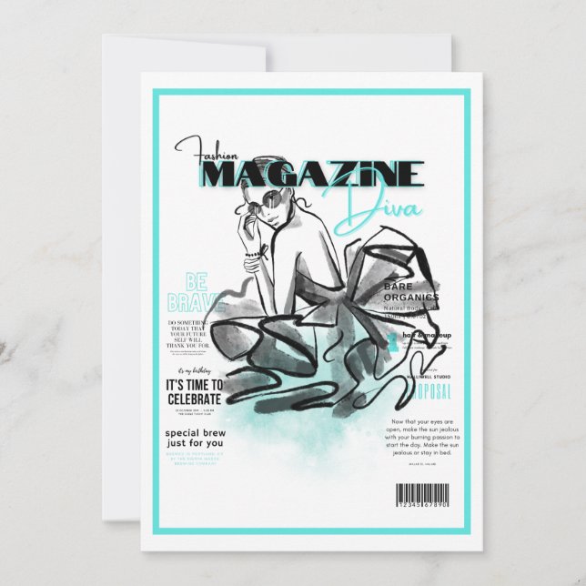 Junggeselinnen-Abschied Mode Diva Magazin Einladung (Vorderseite)