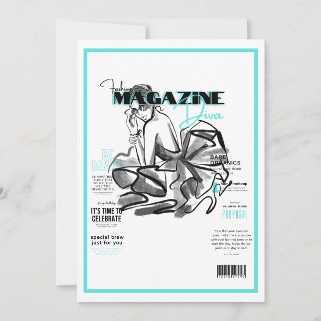 Junggeselinnen-Abschied Mode Diva Magazin Einladung (Vorderseite)