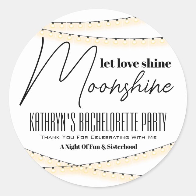 Junggeselinnen-Abschied Moonshine Gevor-Label Runder Aufkleber (Vorderseite)