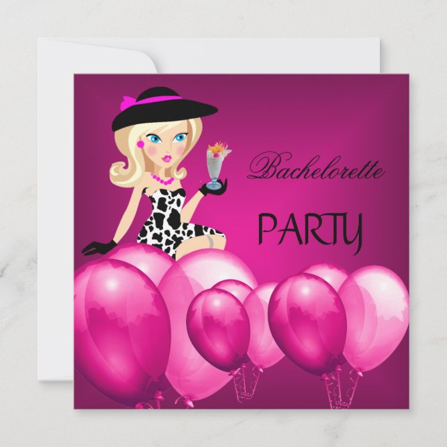 Junggeselinnen-Abschied Pink Girl Balloons Cocktai Einladung (Vorderseite)
