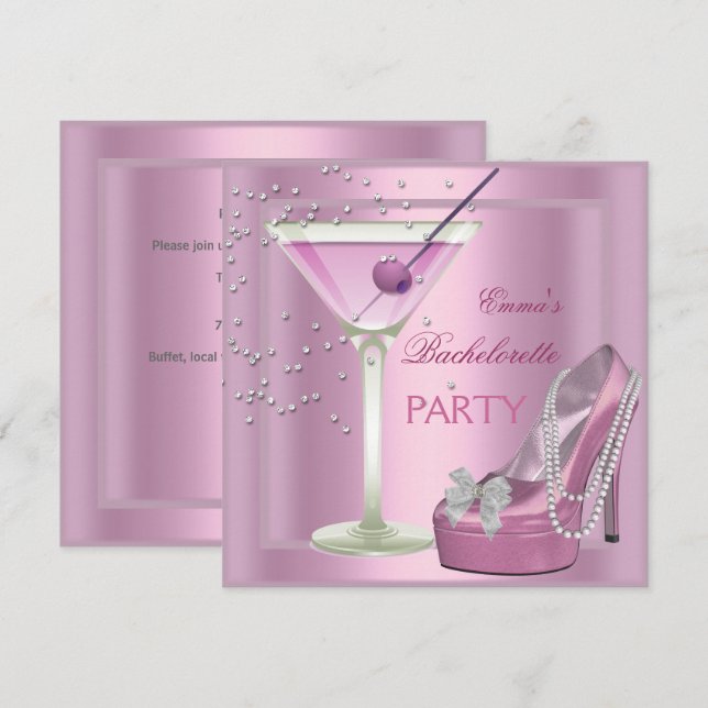 Junggeselinnen-Abschied Pink High Heel Schuhe Einladung (Vorne/Hinten)