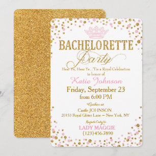 Junggeselinnen-Abschied Prinzessin-Gold Glitter Einladung