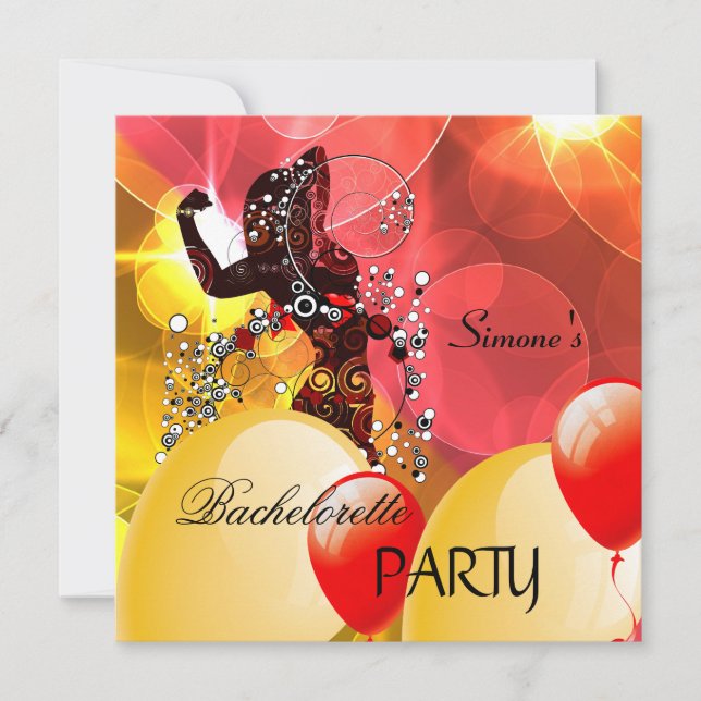 Junggeselinnen-Abschied Red Yellow Girl Balloons Einladung (Vorderseite)
