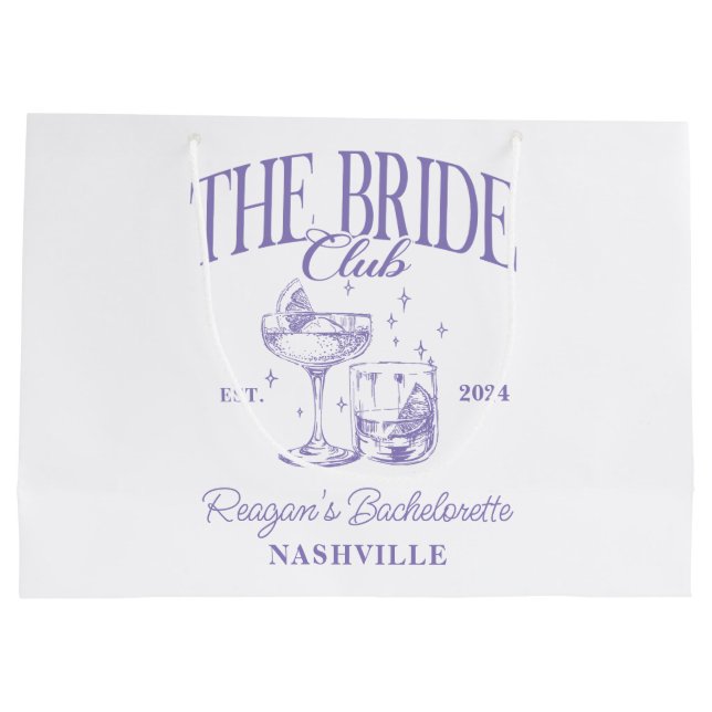 Junggeselinnen-Abschied Retro Cocktail Lila Bridge Große Geschenktüte (Rückseite)