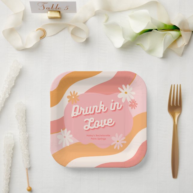 Junggeselinnen-Abschied Retro Rosa Betrunken in Li Pappteller (Hochzeit)