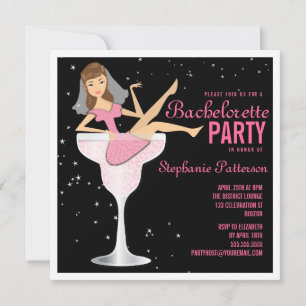 Junggeselinnen-Abschied Rosa Cocktail Bride Einlad Einladung