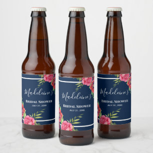 Junggeselinnen-Abschied Rot und Rosa Blume Dunkle Bierflaschenetikett