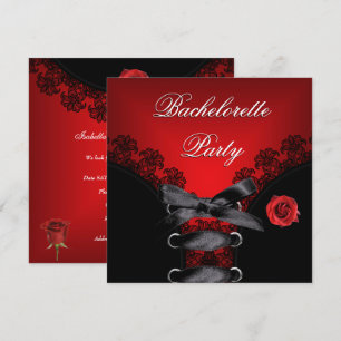 Junggeselinnen-Abschied Rote Rose Black Lace Einladung