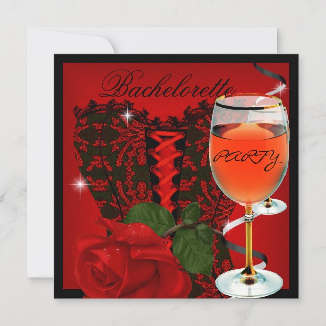 Junggeselinnen-Abschied Rote Rose Corset Black Win Einladung (Vorderseite)