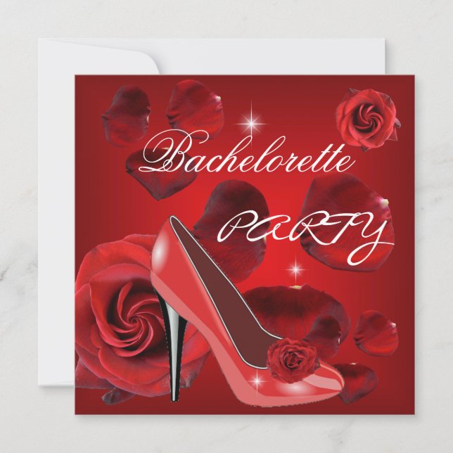 Junggeselinnen-Abschied Rote Rosen Hi Heel Shoe Einladung (Vorderseite)