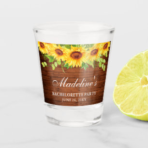 Junggeselinnen-Abschied Sonnenblumen Blumenholz Schnapsglas