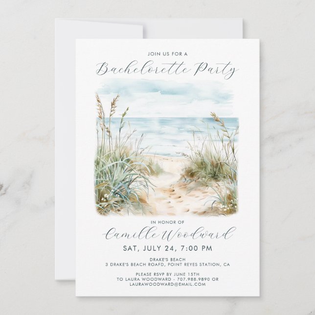 Junggeselinnen-Abschied von Watercolor Beach Einladung (Vorderseite)