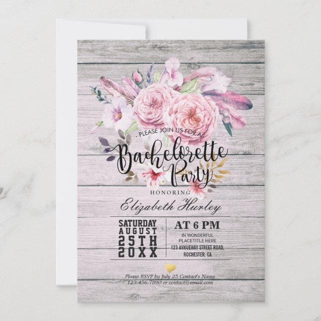 Junggeselinnen-Abschied Watercolor Boho Blumenzaub Einladung (Vorderseite)