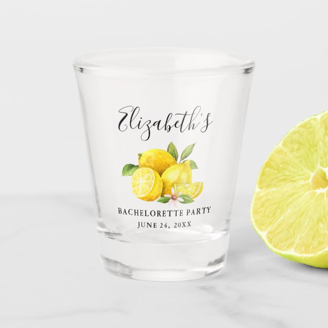 Junggeselinnen-Abschied Watercolor Lemons Grüne Schnapsglas (Vorderseite)